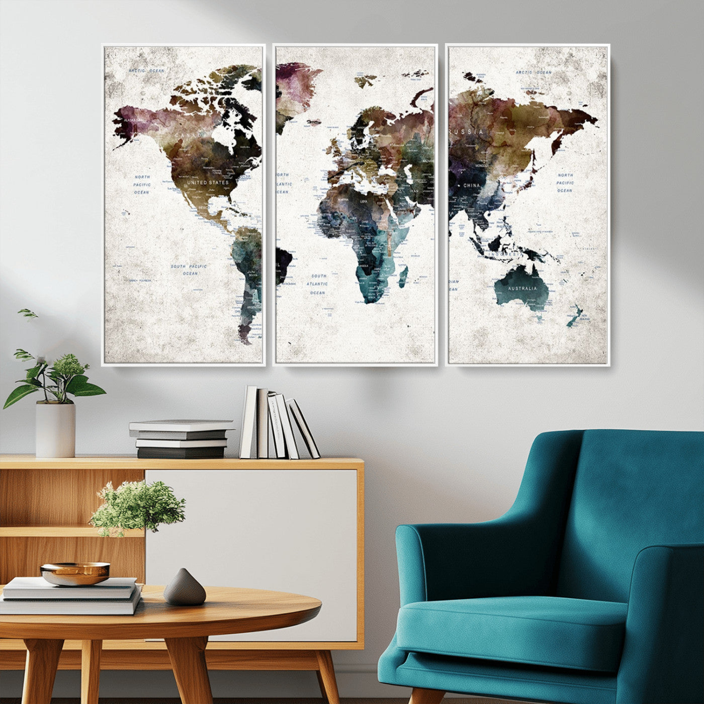 MGV-FC-48X32-3P - Push Pin World Map Canvas Print – Framed Wall Art for Couples to Track Their Travels – Anniversary