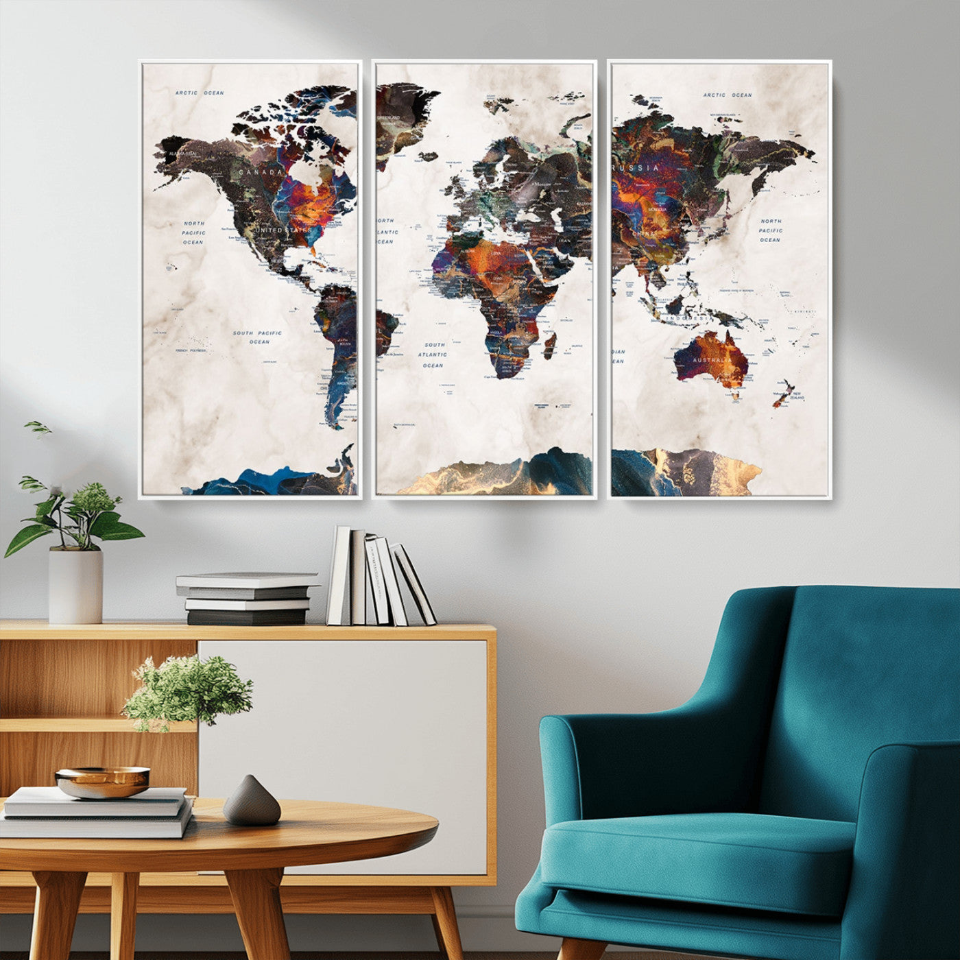 MGV-FC-48X32-3P - Push Pin World Map Canvas Print – Framed Wall Art for Couples to Track Their Travels – Anniversary