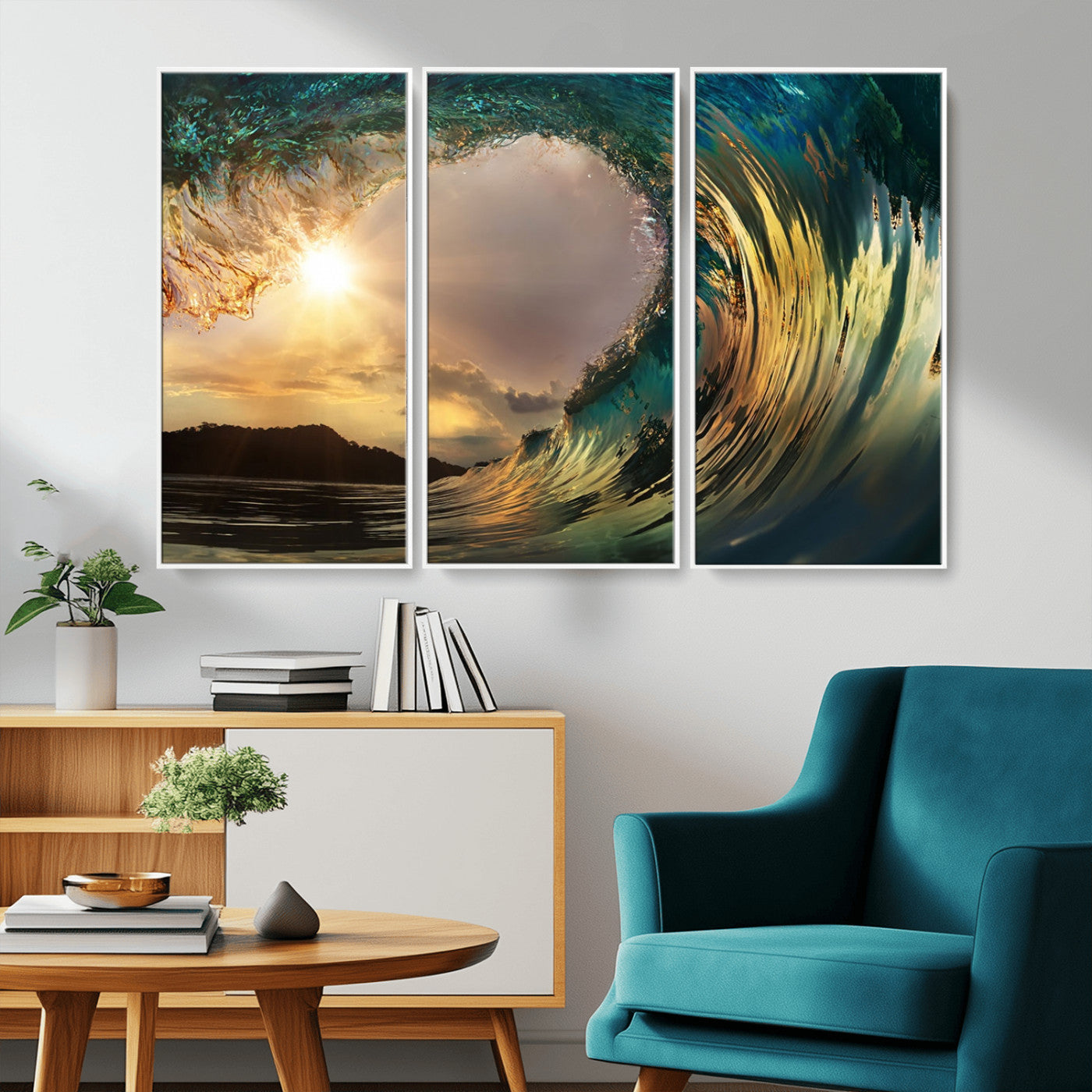 MGV-FC-48X32-3P - Golden Wave Sunset Giclee Canvas Print – Large Coastal Wall Art for Nature Lovers, Captivating Ocean Wave Decor