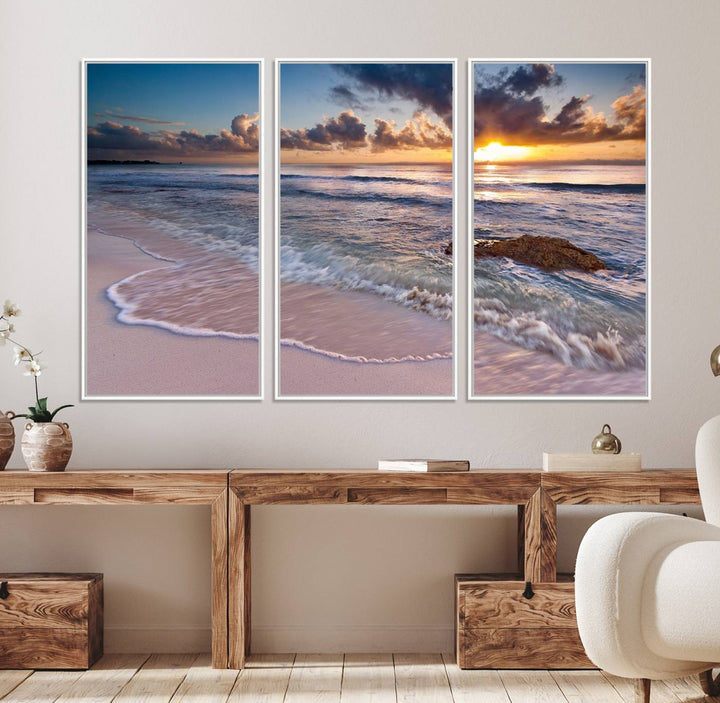 Sea Ocean Sunset Beach Wall Art Canvas Print.