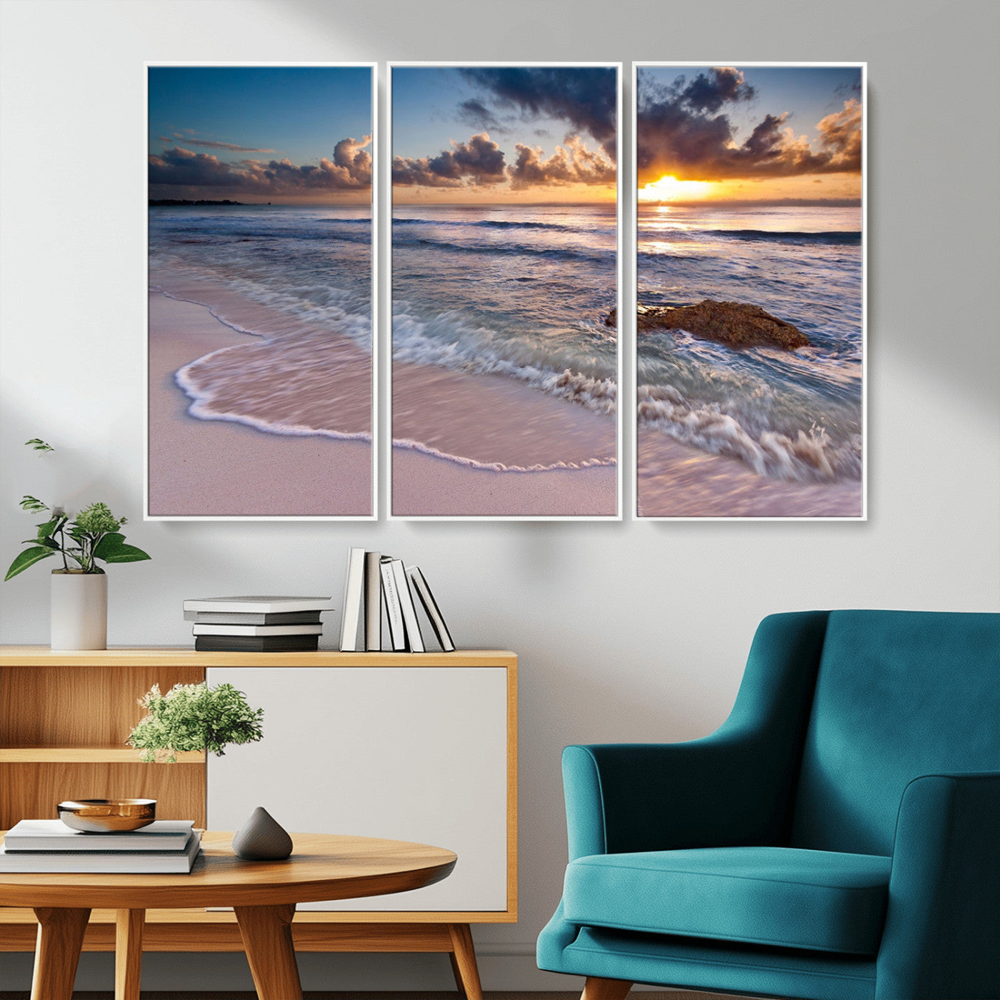 MGV-FC-48X32-3P - Sea Ocean Sunset Beach Wall Art Canvas Print