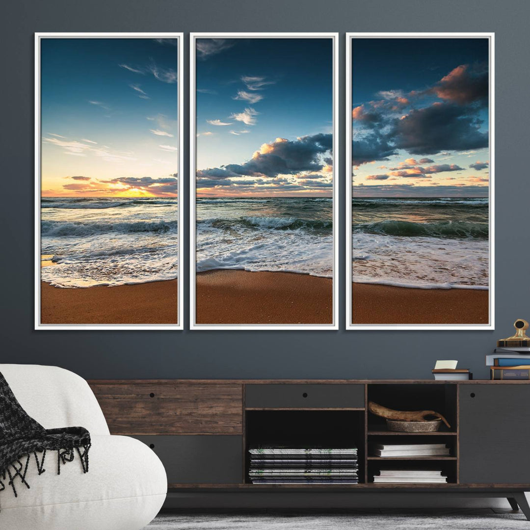 Ocean Beach Wall Art Canvas Print hangs prominently.