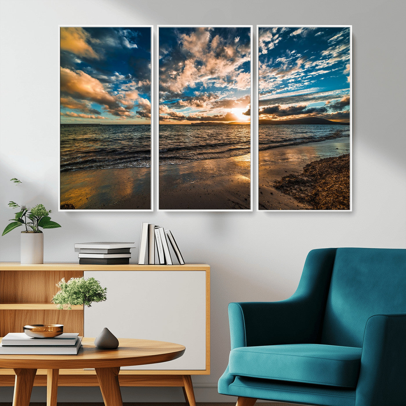 MGV-FC-48X32-3P - Beach Wall Art - Stunning Ocean Sunset Canvas Print with Coastal Design for Elegant and Relaxing