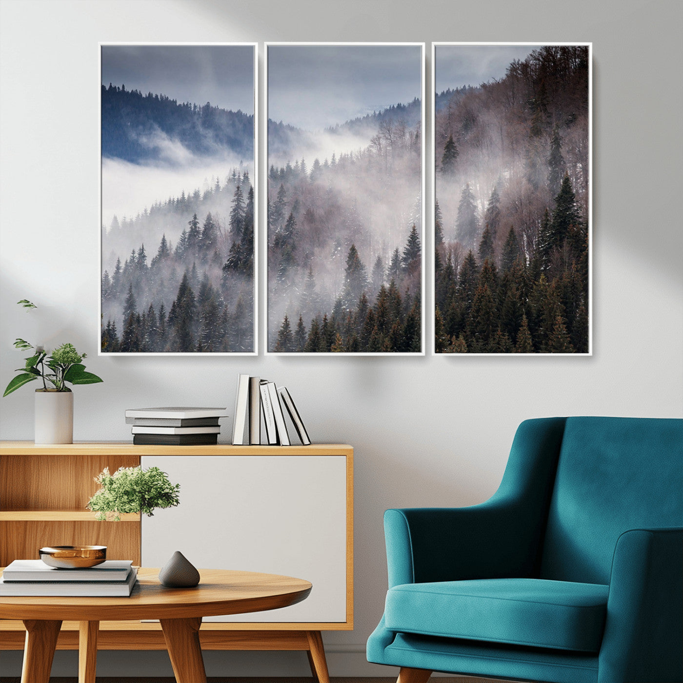 MGV-FC-48X32-3P - Beautiful Rising Fog in Winter Mountain Landscape - Framed Rising Fog in Winter Mountain Canvas