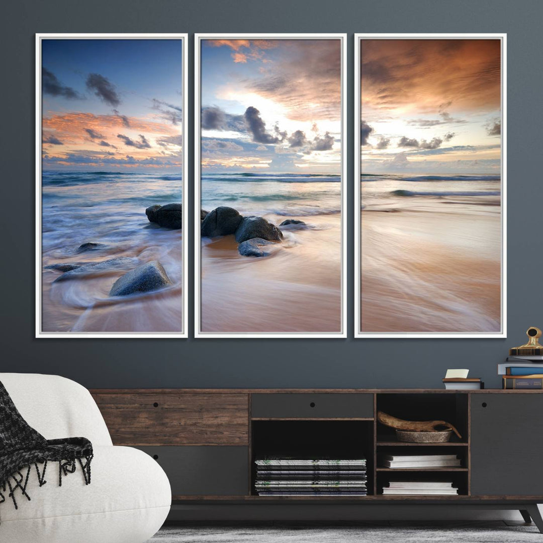 The Serene Weather On The Beach wall art canvas is ready to hang.