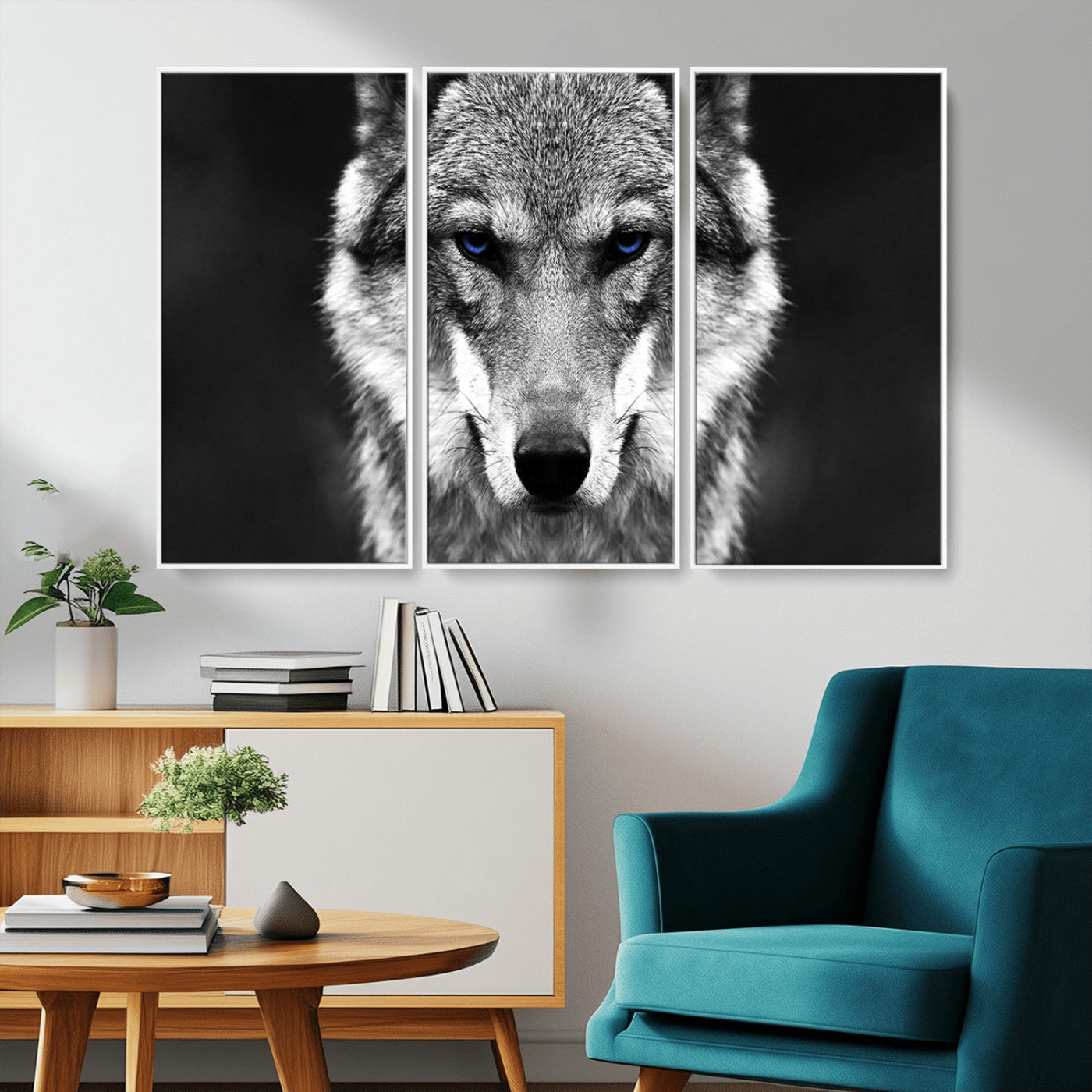 MGV-FC-48X32-3P - Black and White Wild Wolf Wall Art Canvas Print