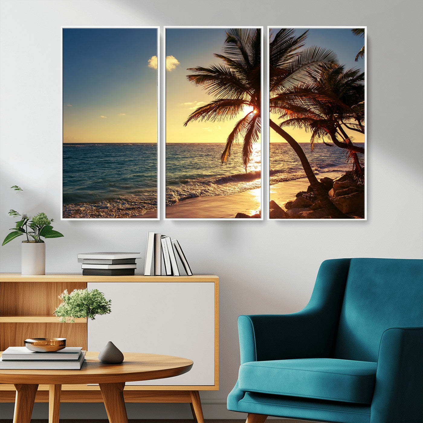 MGV-FC-48X32-3P - Sunset Palm Trees Wall Art Canvas Print