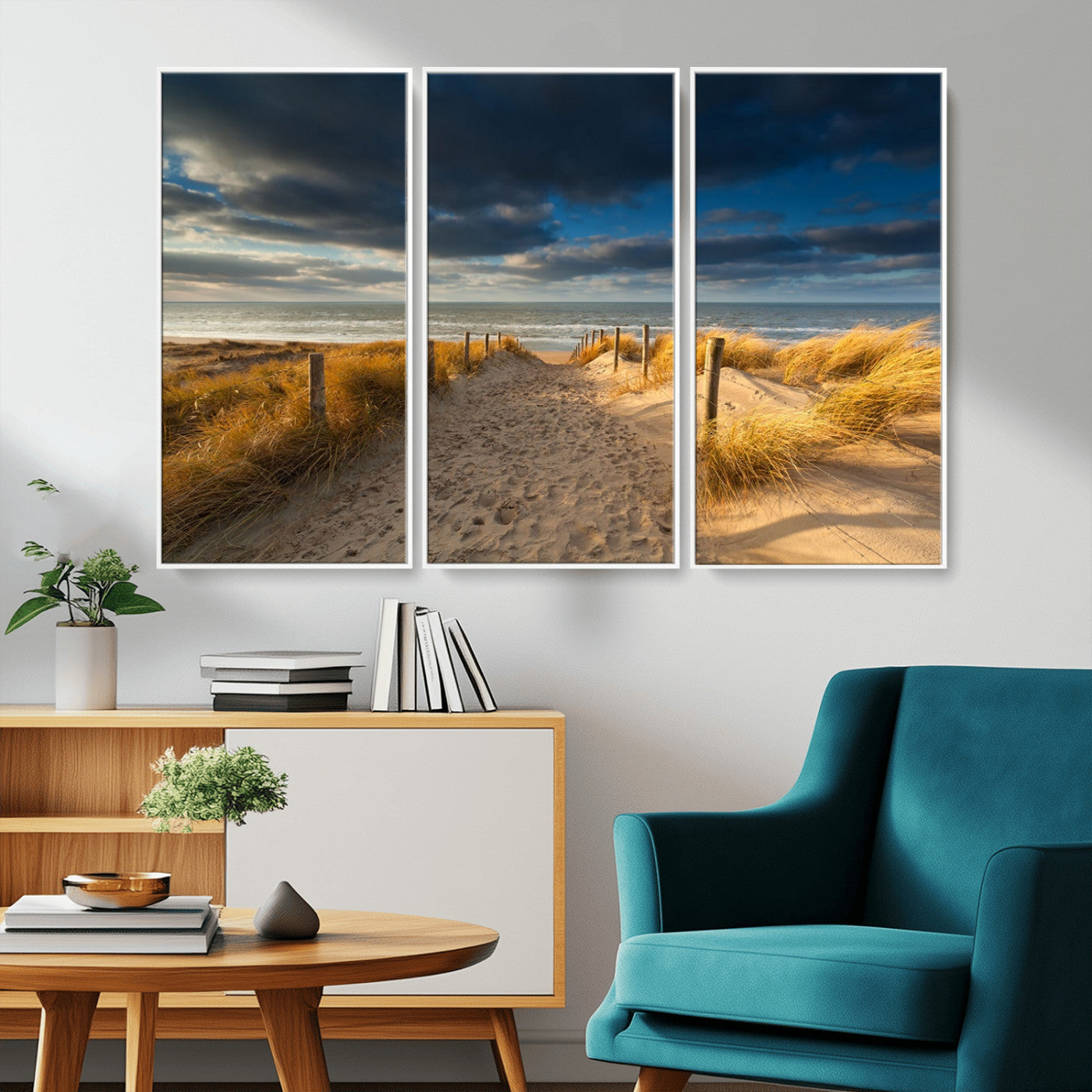 MGV-FC-48X32-3P - Ocean Beach Dark Clouds Wall Art Canvas Print