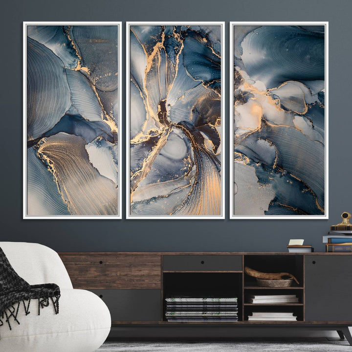 Abstract wall art canvas print is displayed prominently, adding a modern touch to the decor.