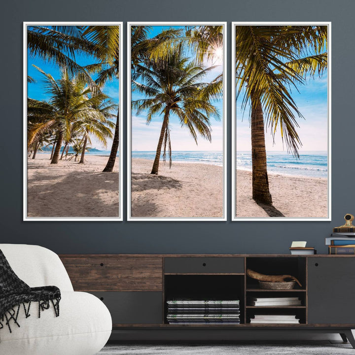 The Palm Beach Tropical Island Canvas Print is perfect wall art for a sunny beach vibe.