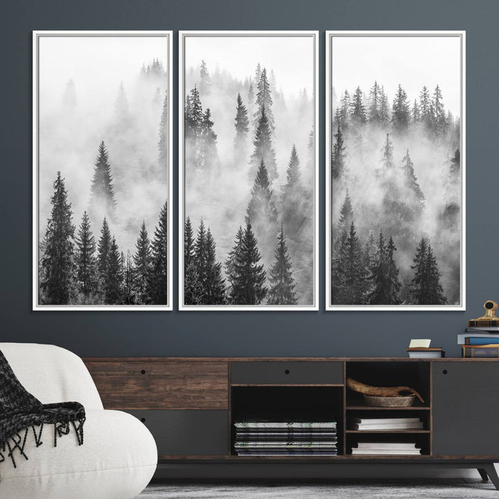 The Forest Wall Art Print hangs prominently, depicting a serene woodland scene.