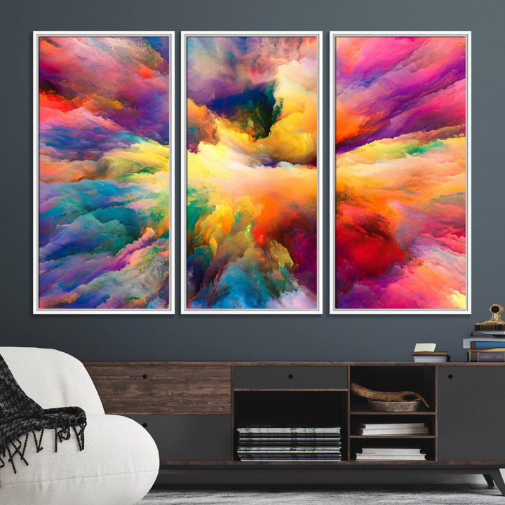 Blazing Vibrant Colors Cloud-like Wall Art Canvas Print adds flair to the space.