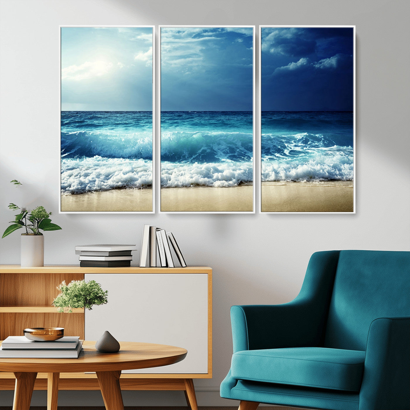 MGV-FC-48X32-3P - Majestic Ocean Wave Wall Art Canvas | 3 Panel Large Seascape Print for Living Room, Bedroom, Office Decor, Ready to Hang