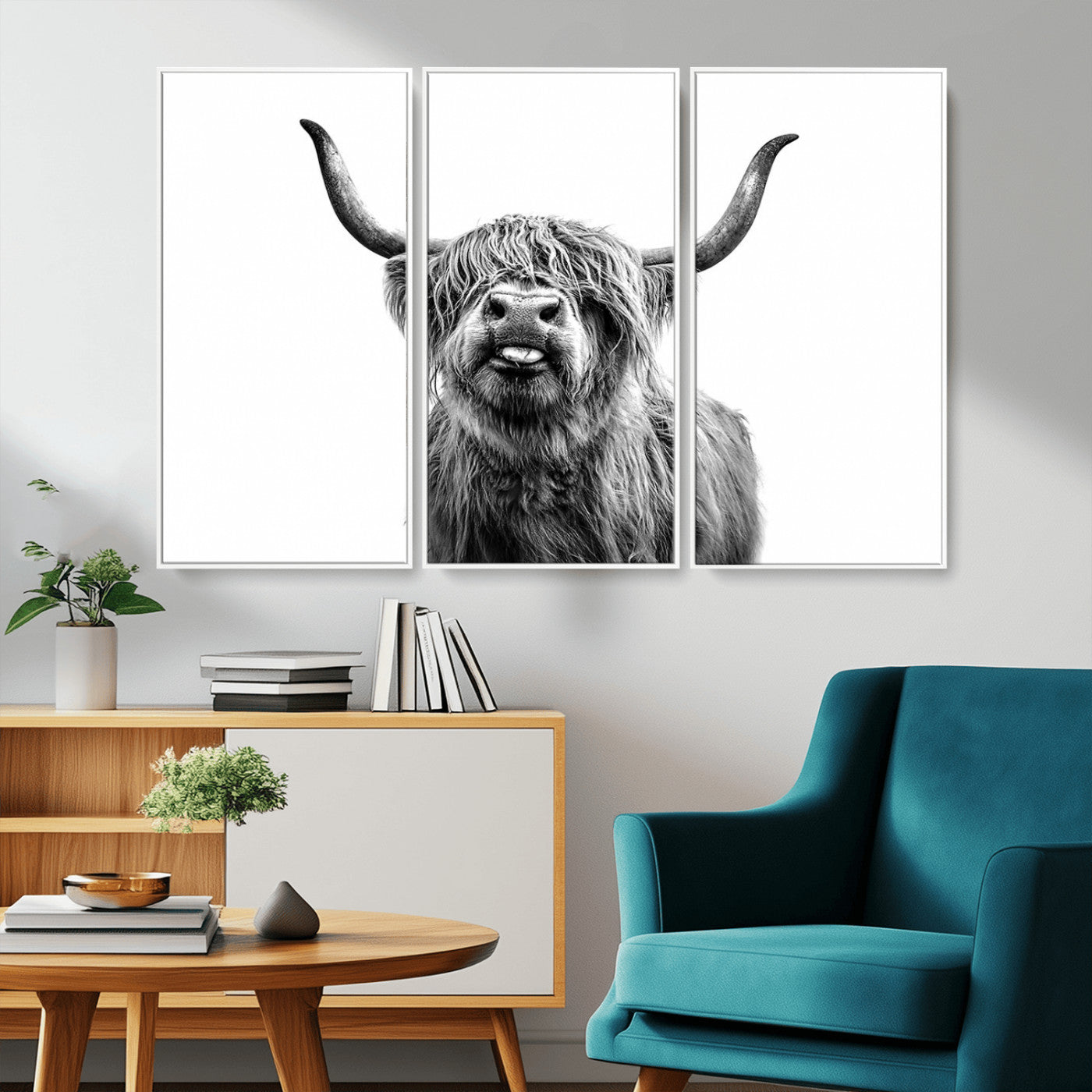MGV-FC-48X32-3P - Fanny Scottish Highland Cow Cattle Art Print Farmhouse Wall Art Canvas Print
