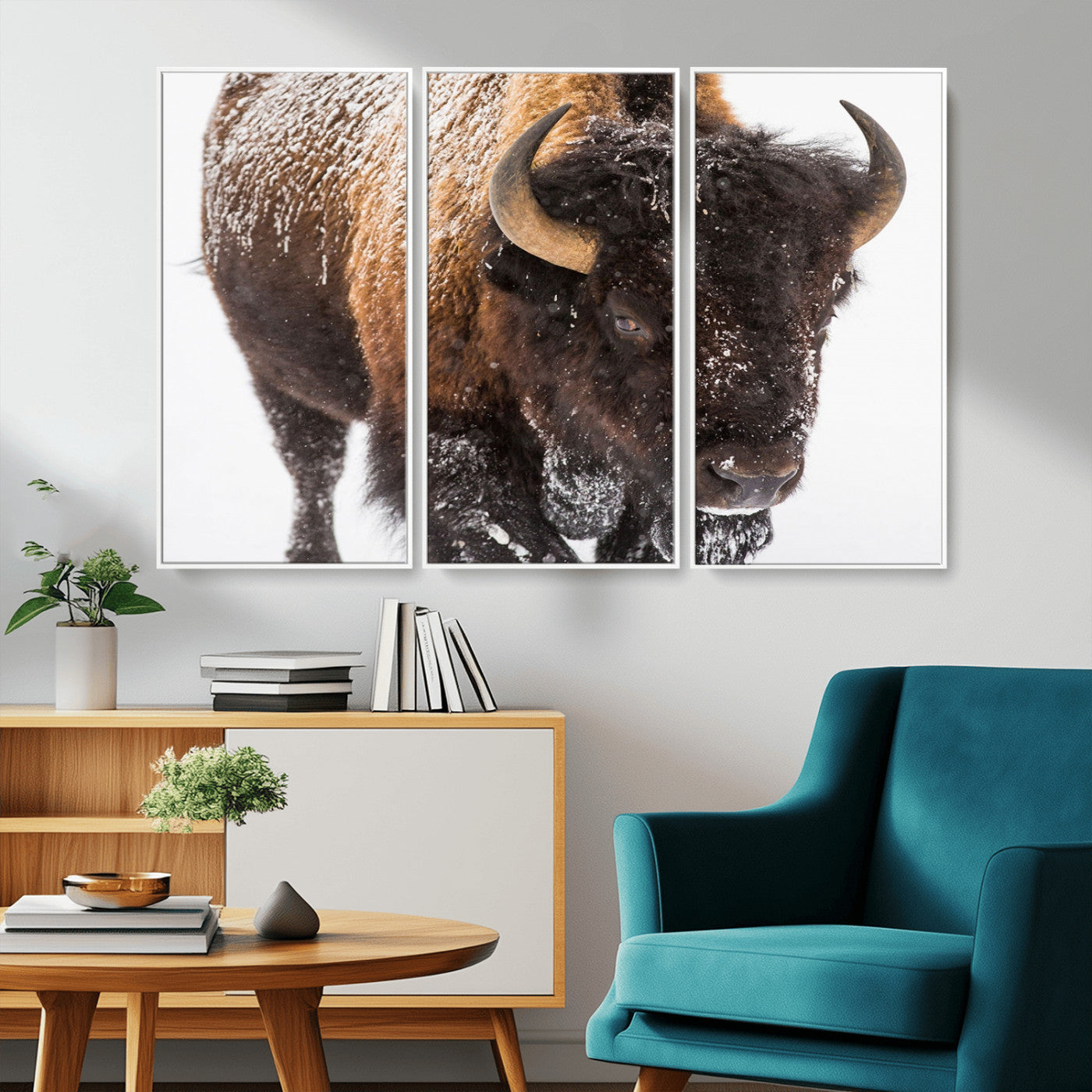 MGV-FC-48X32-3P - Bison Wall Art Canvas Print For Farmhouse, Wild Animal Wall Art