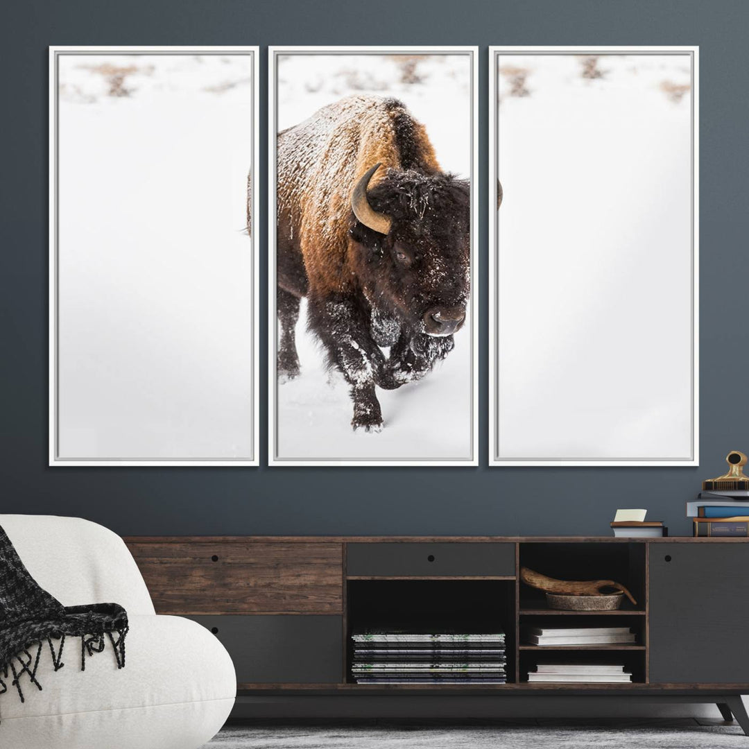 Bison Winter Wall Art Canvas Print for farmhouse decor.