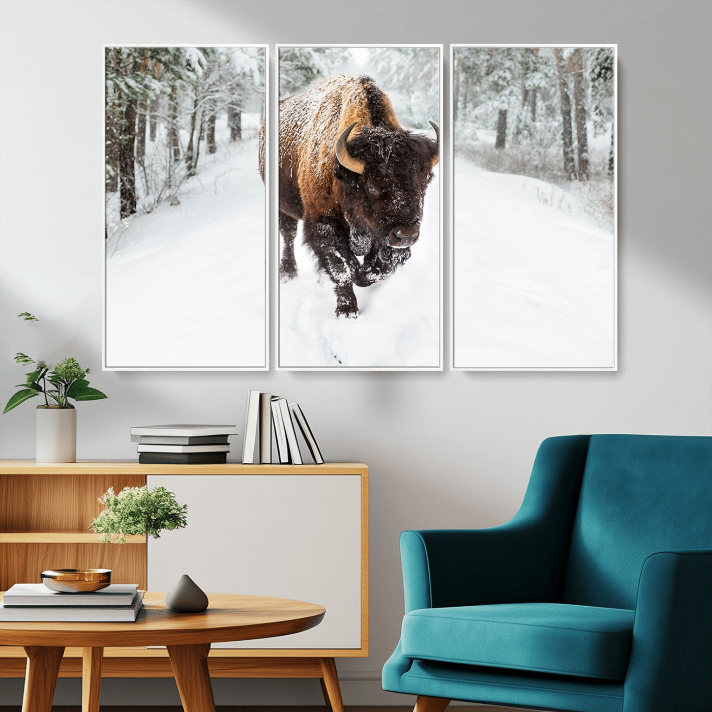 MGV-FC-48X32-3P - Bison Wall Art Canvas Print For Farmhouse, Animal Canvas Print, Wild Animal Wall Art