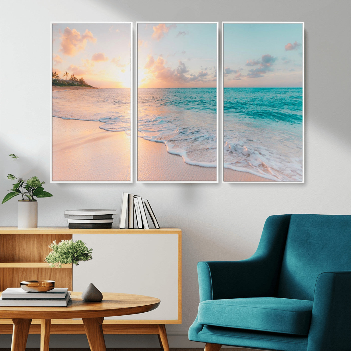 MGV-FC-48X32-3P - Beach Wall Art - Stunning Ocean Sunset Canvas Print with Coastal Design for Elegant and Relaxing