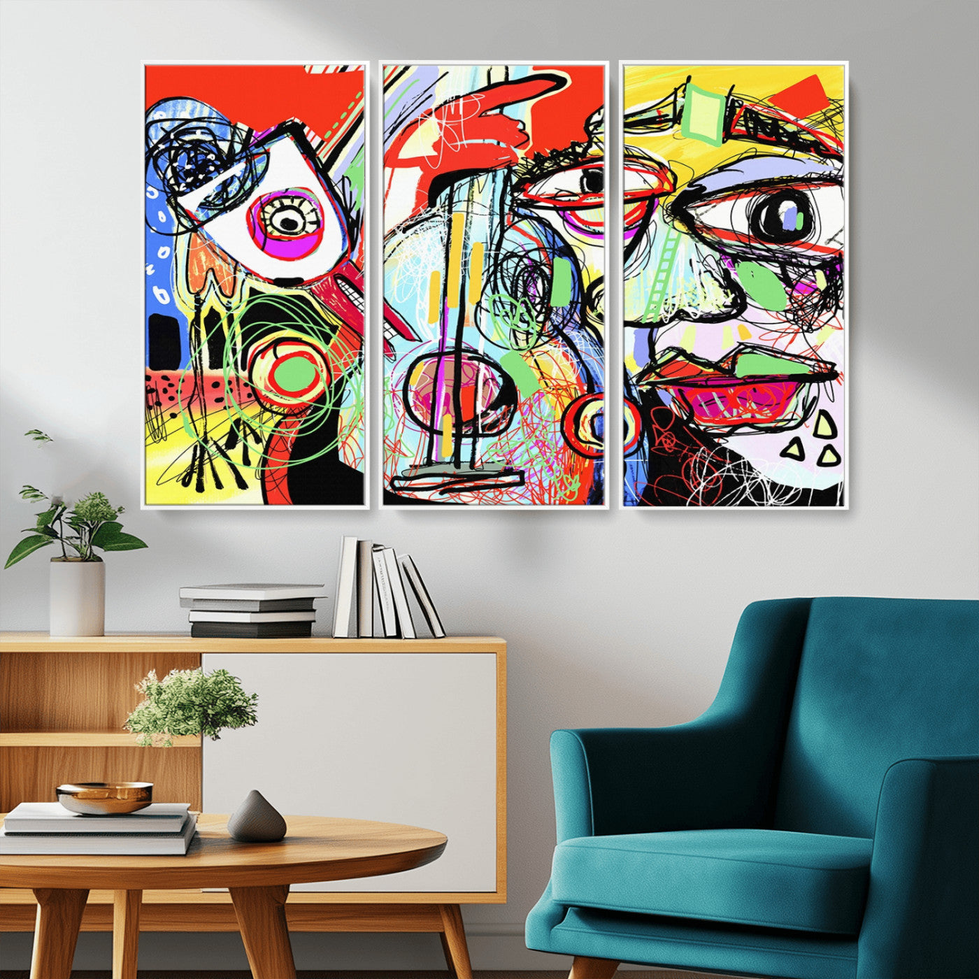 MGV-FC-48X32-3P - Picasso Style Art Abstract Canvas Wall Art Print , Colorful Abstract Artwork