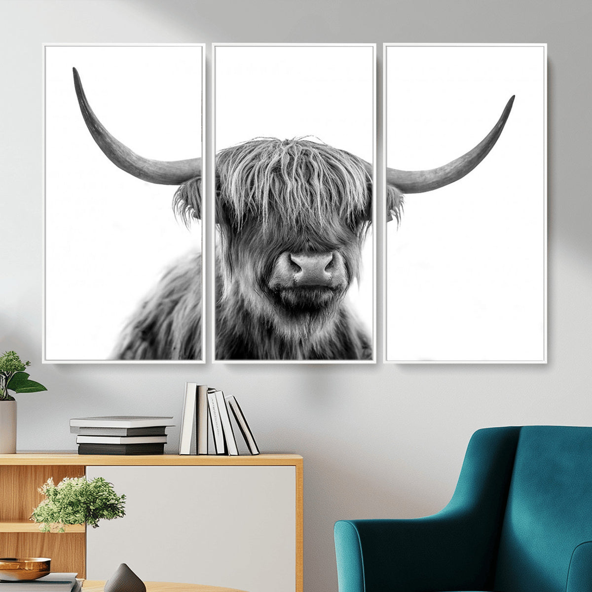75503-_Poster-30x20 - Scottish Highland Cow Cattle Art Print Wall Art Canvas Print for Farmhouse Decor, Framed Scottish