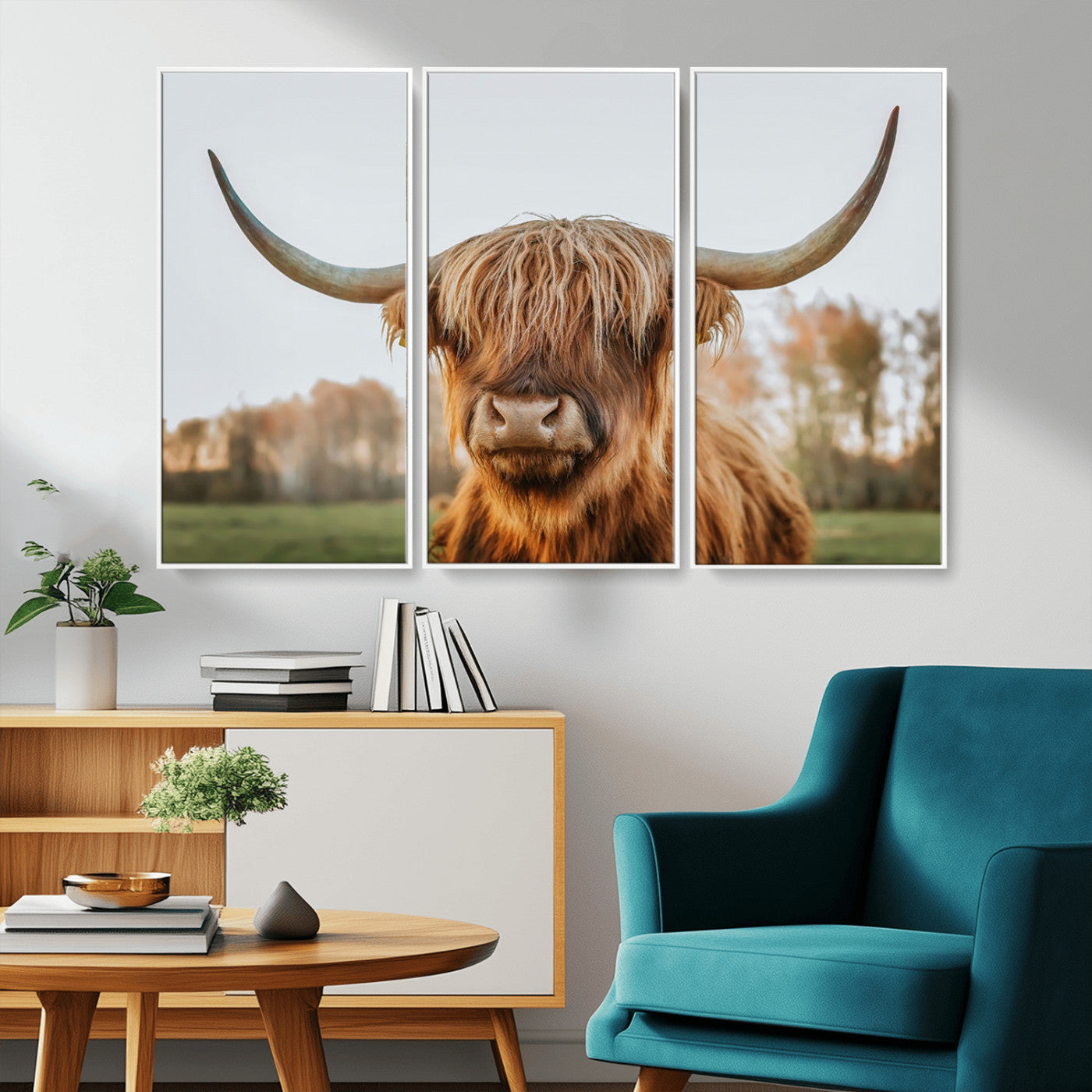 MGV-FC-48X32-3P - Highland Cow Animal Scottish Cattle Art Print Farmhouse Wall Art Canvas Print