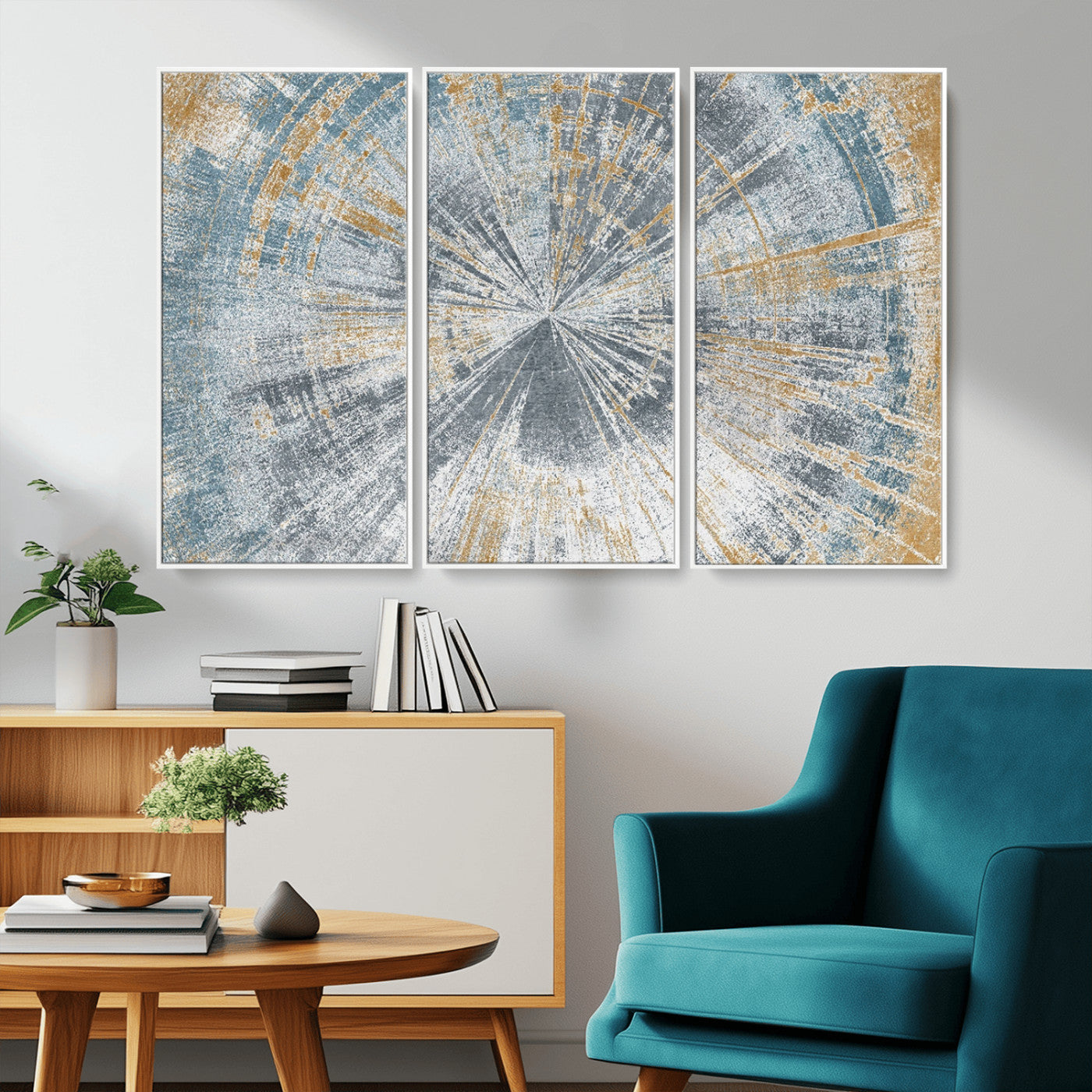 MGV-FC-48X32-3P - Radiant Abstract Wood Rings Canvas Art – Modern Triptych Wall Decor for Living Room or Farmhouse Decor