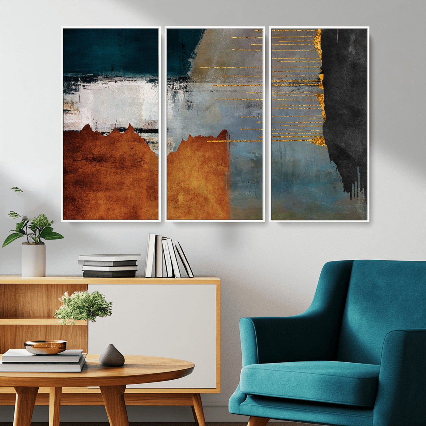 MGV-FC-48X32-3P - Modern Abstract Canvas Art Canvas Print - Framed and Ready to Hang Artwork for Contemporary Living Room or Office Decor