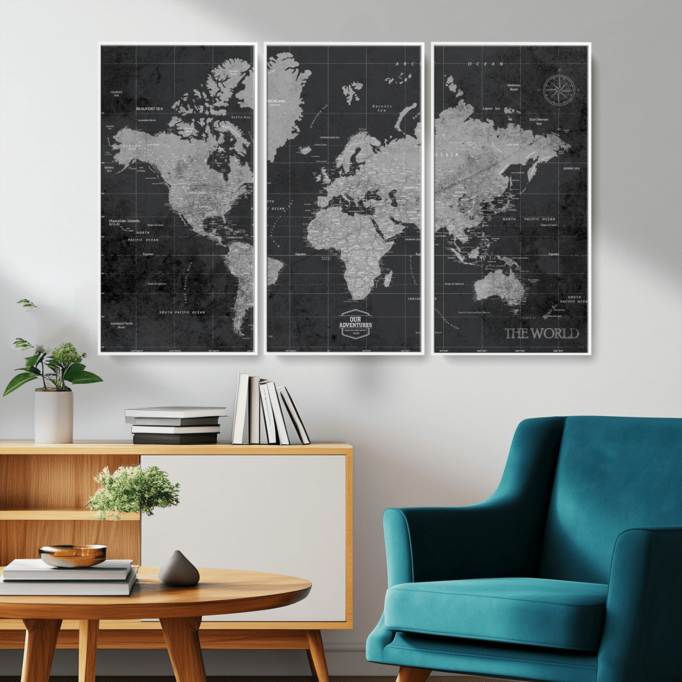 MGV-FC-48X32-3P - Push Pin World Map Canvas Print – Framed Wall Art for Couples to Track Their Travels – Anniversary