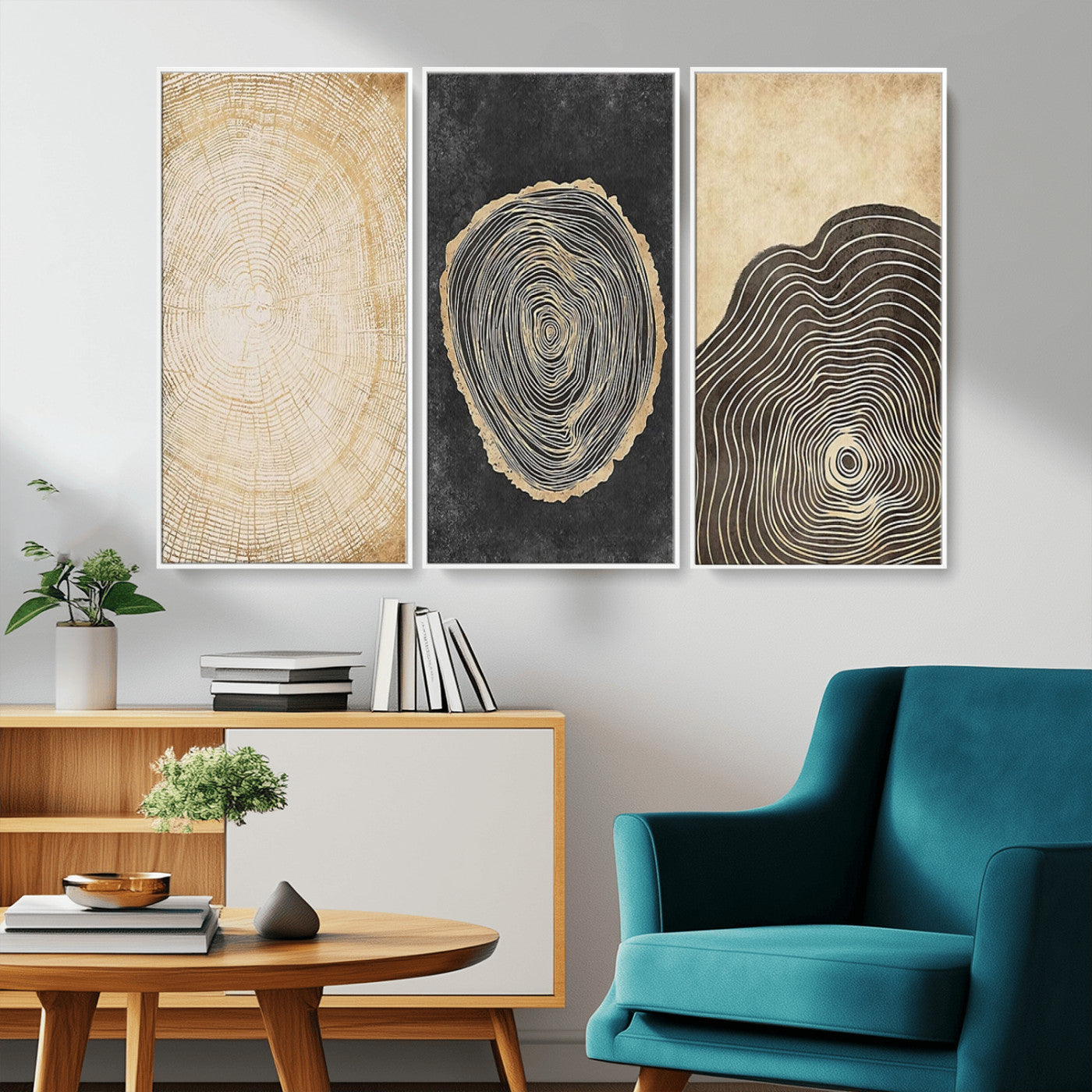 MGV-FC-48X32-3P - Tree Rings Canvas Wall Art Print – Minimalist Natural History in Modern Decor - Minimalist Boho Wall