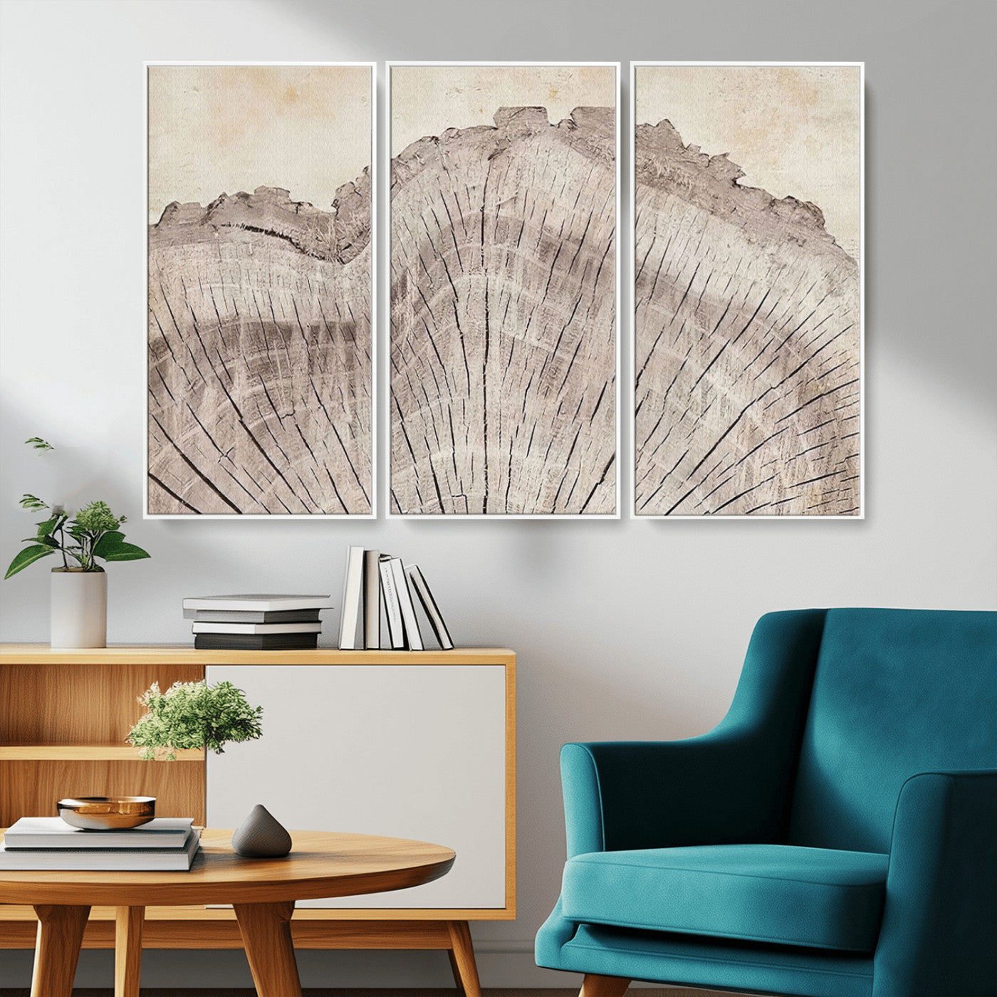 MGV-FC-48X32-3P - Tree Ring Wall Art Triptych, Rustic Wood Ring Canvas Print, Minimalist Wall Decor for Modern Homes and Farmhouse Decor