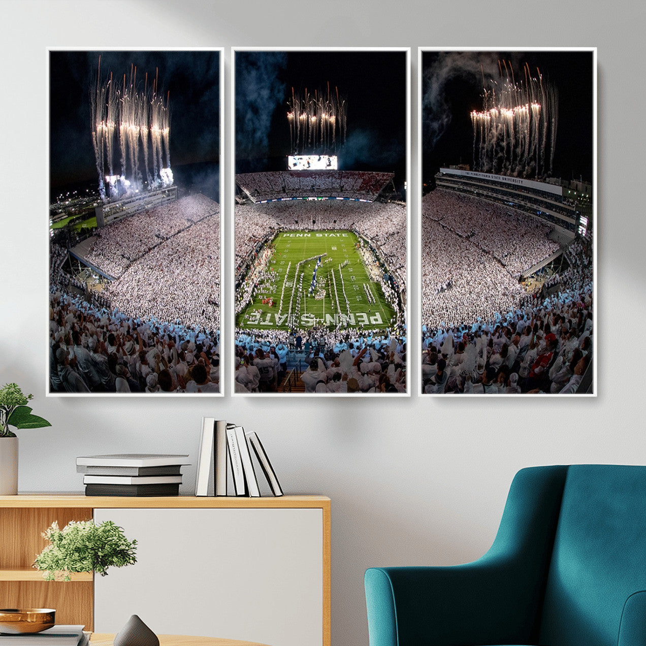 11391-MGV-CV-36X24 - Penn State Football Wall Art Canvas Print – Framed Stadium Game Day Sports Team Spirit Artwork for Home, Office