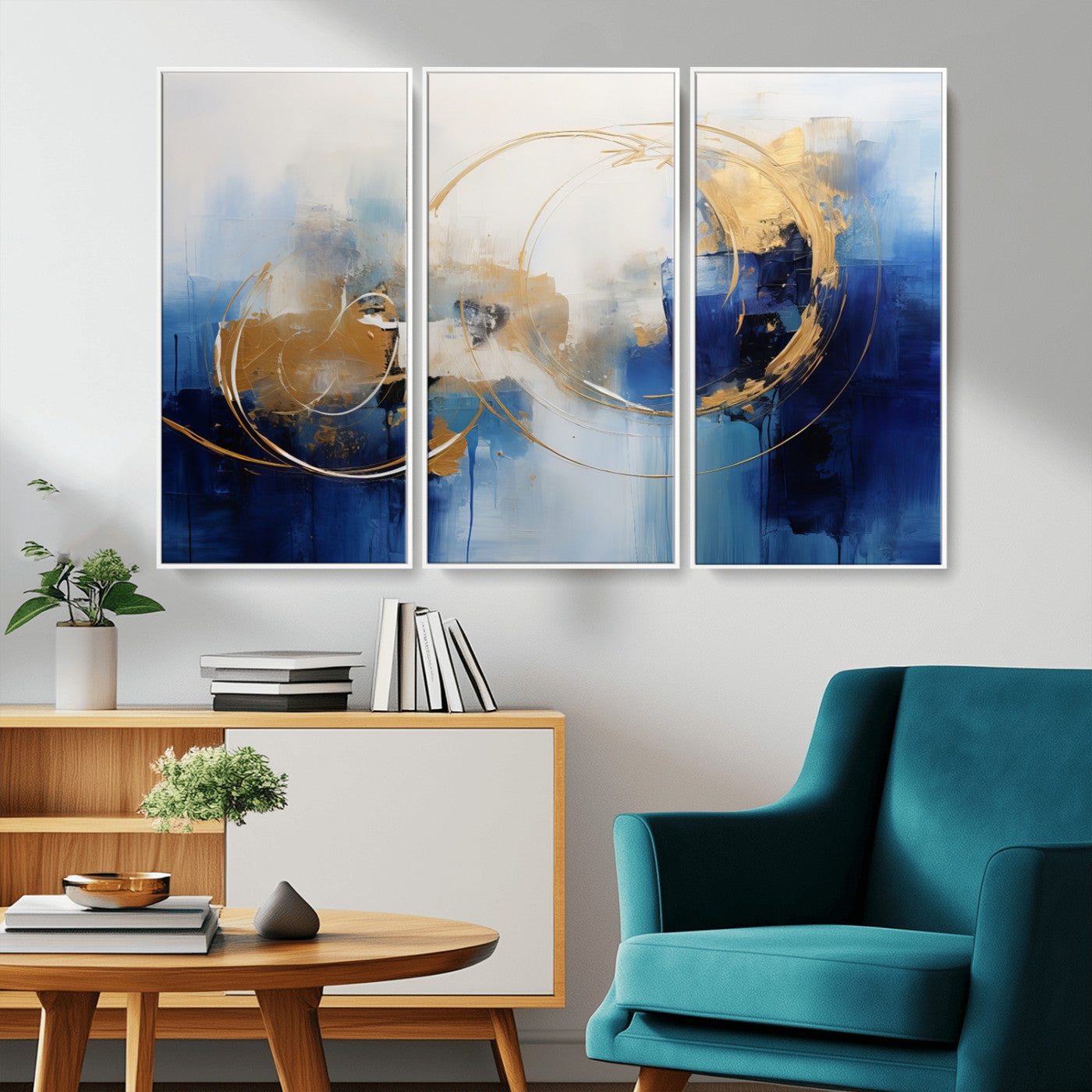 MGV-FC-48X32-3P - Navy Blue Abstract Wall Art Canvas Print
