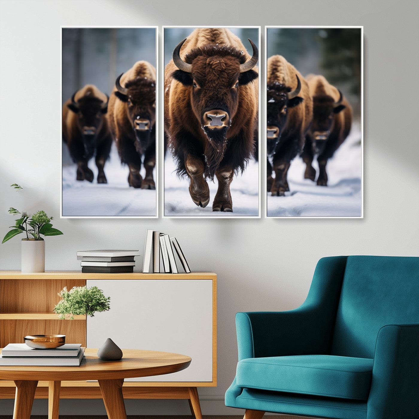 MGV-FC-48X32-3P - Buffalo Wall Art Canvas Print, American Bison Herd Wall Art Canvas Print - Bison Canvas Print