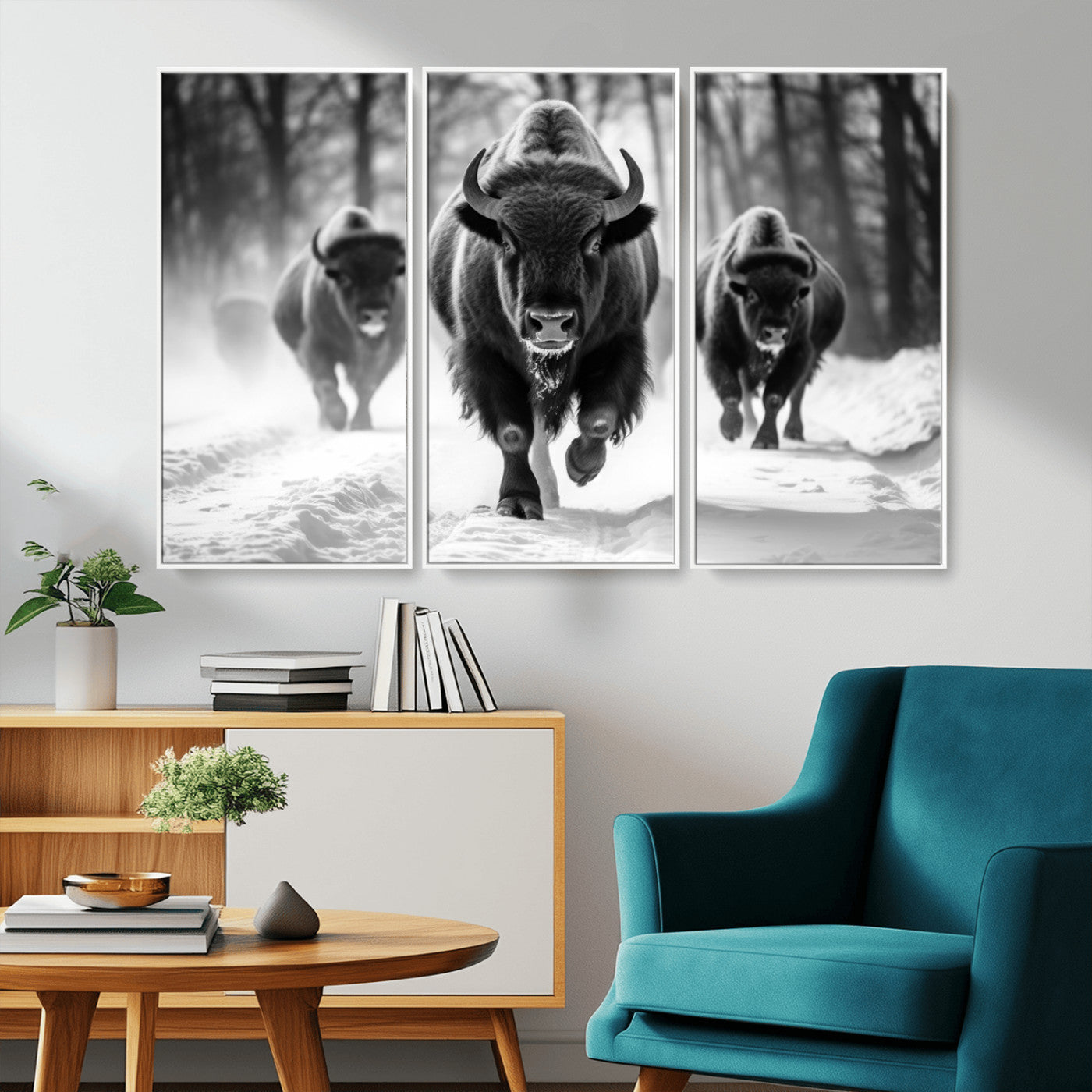 MGV-FC-48X32-3P - Buffalo Wall Art Canvas Print, Bison Family Wall Art Canvas Print