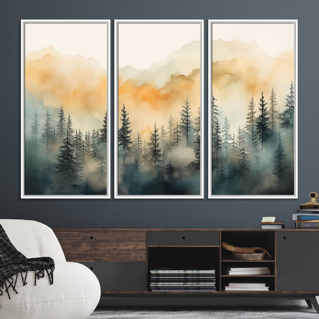 Abstract Forest Print - Mountain Wall Art showcasing a captivating design.