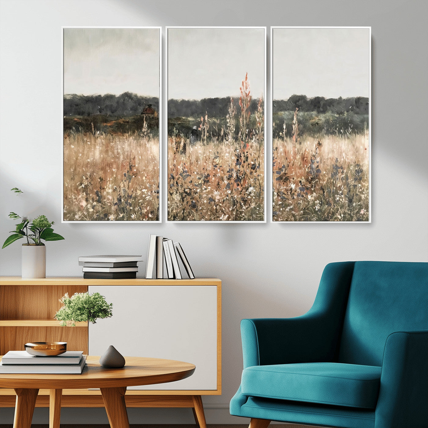 MGV-FC-48X32-3P - Abstract Wildflower Art Field Landscape Oil Painting Print, Country Field Wall Art - Framed Ready to Hang