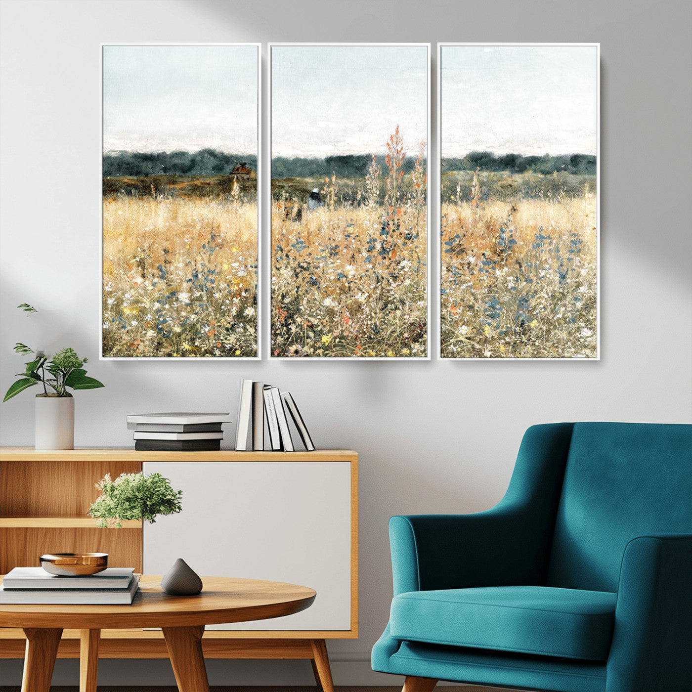 MGV-FC-48X32-3P - Wildflower Field Wall Art Canvas | Nature-Inspired Landscape Canvas Print for Living Room or Office | Rustic Floral Decor