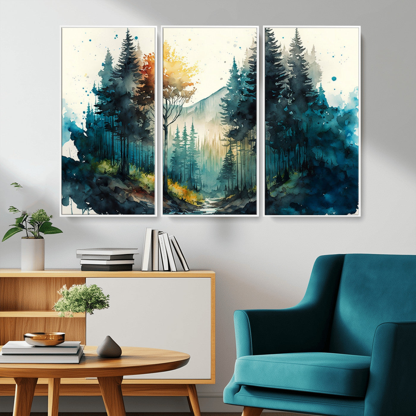 MGV-FC-48X32-3P - Watercolor Trees Forest Abstract Wall Art Canvas Print