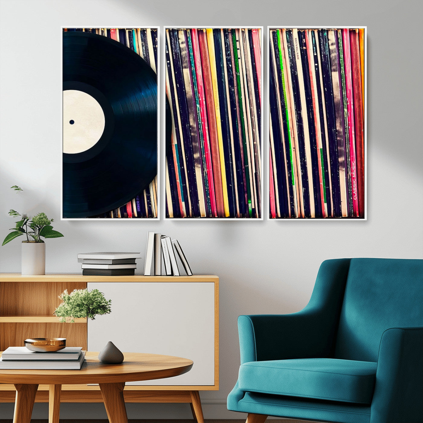 MGV-FC-48X32-3P - Vinyl Record and Album Collection Canvas Wall Art - Retro Music Decor for Living Room, Vintage Vinyl Lover’s Set