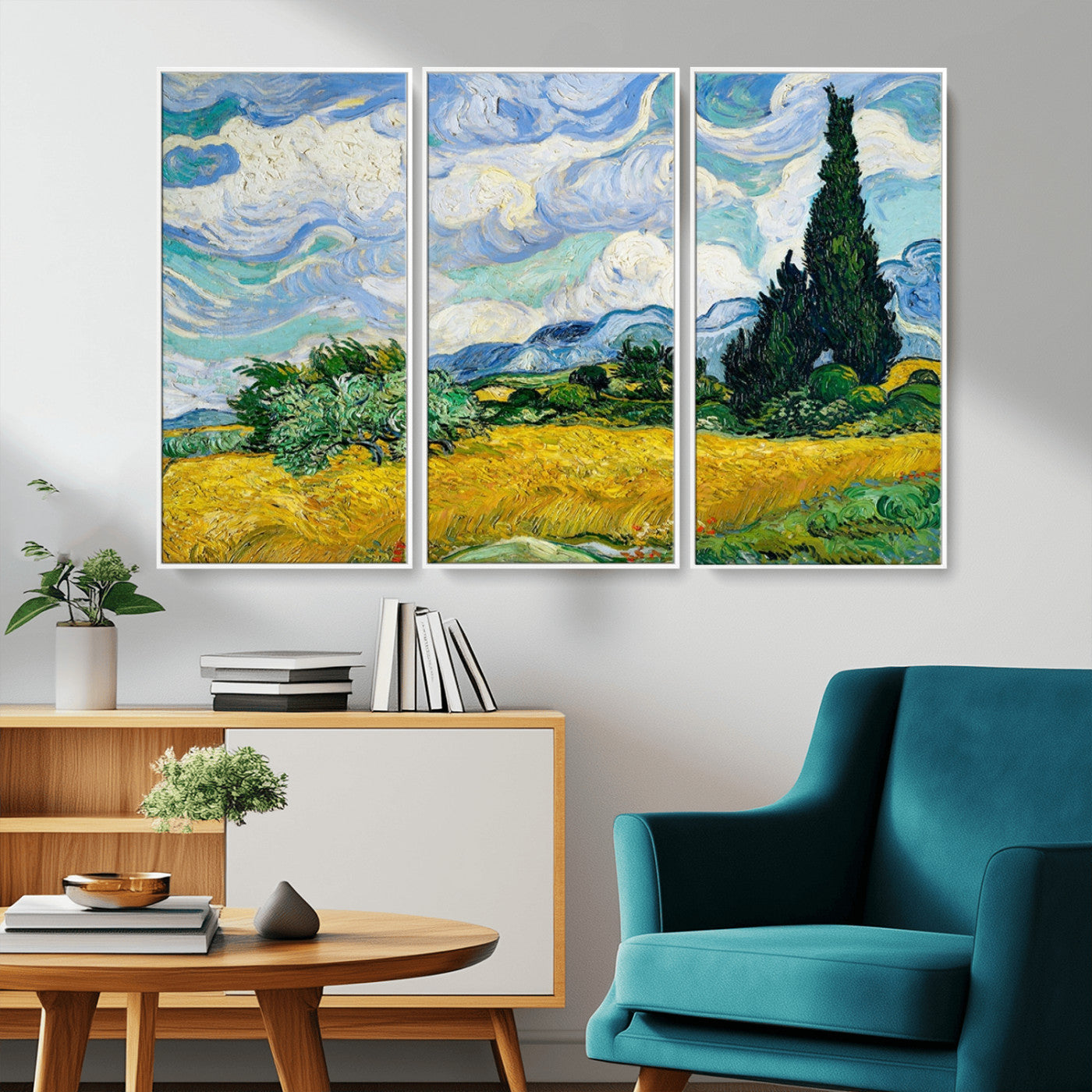 MGV-FC-48X32-3P - Wheatfield With Cypresses By Van Gogh Painting Wall Art Canvas Print