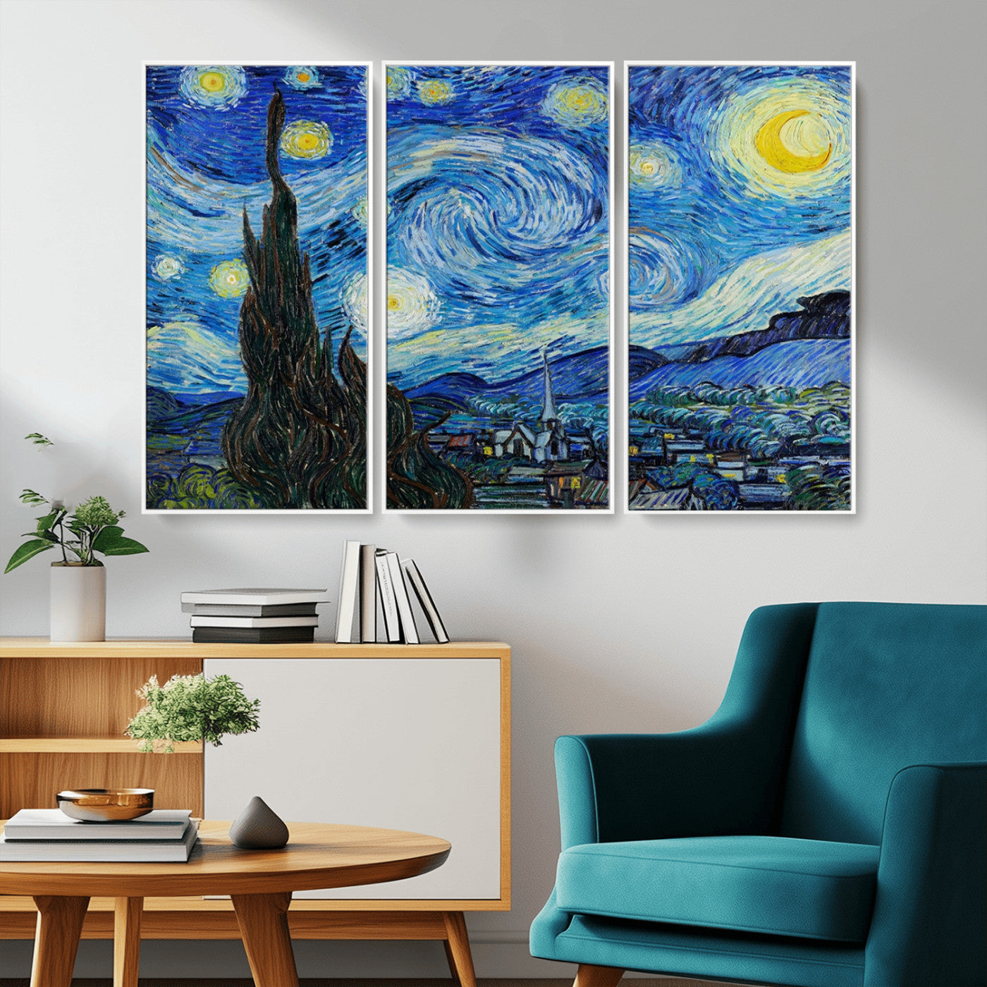 MGV-FC-48X32-3P - Vincent Van Gogh The Starry Night Abstract Wall Art Canvas Print