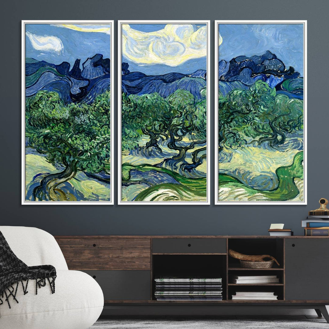 A museum-quality Olive Trees Van Gogh wall art canvas print, ready to hang.