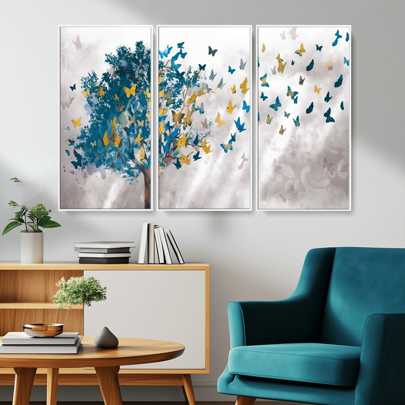 MGV-FC-48X32-3P - Tree Butterfly Abstract Tree and Butterfly Wall Art Canvas Print
