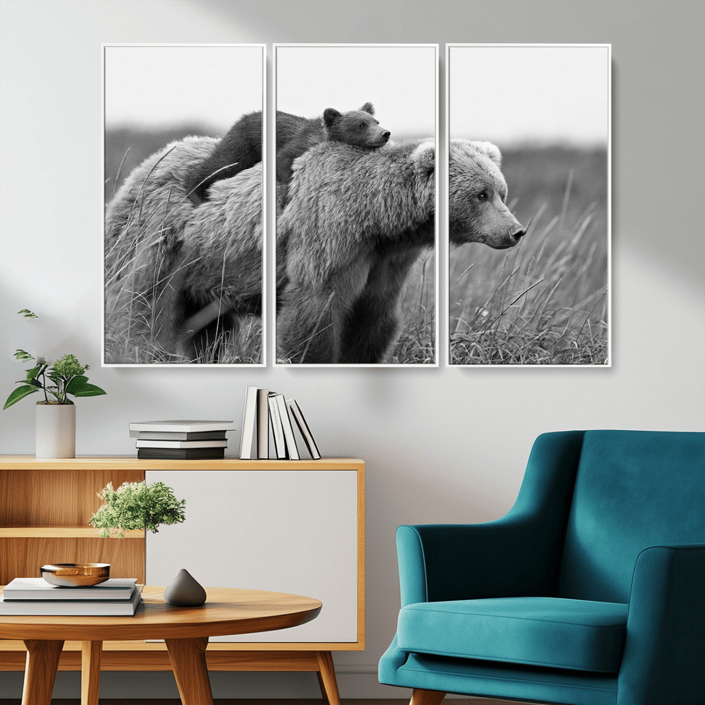 MGV-FC-48X32-3P - Bear and Cub Wall Art Canvas | 399 Bear Cub Wildlife-Inspired Animal Art for Living Room or Office | Grizzly Bear Print of Photography