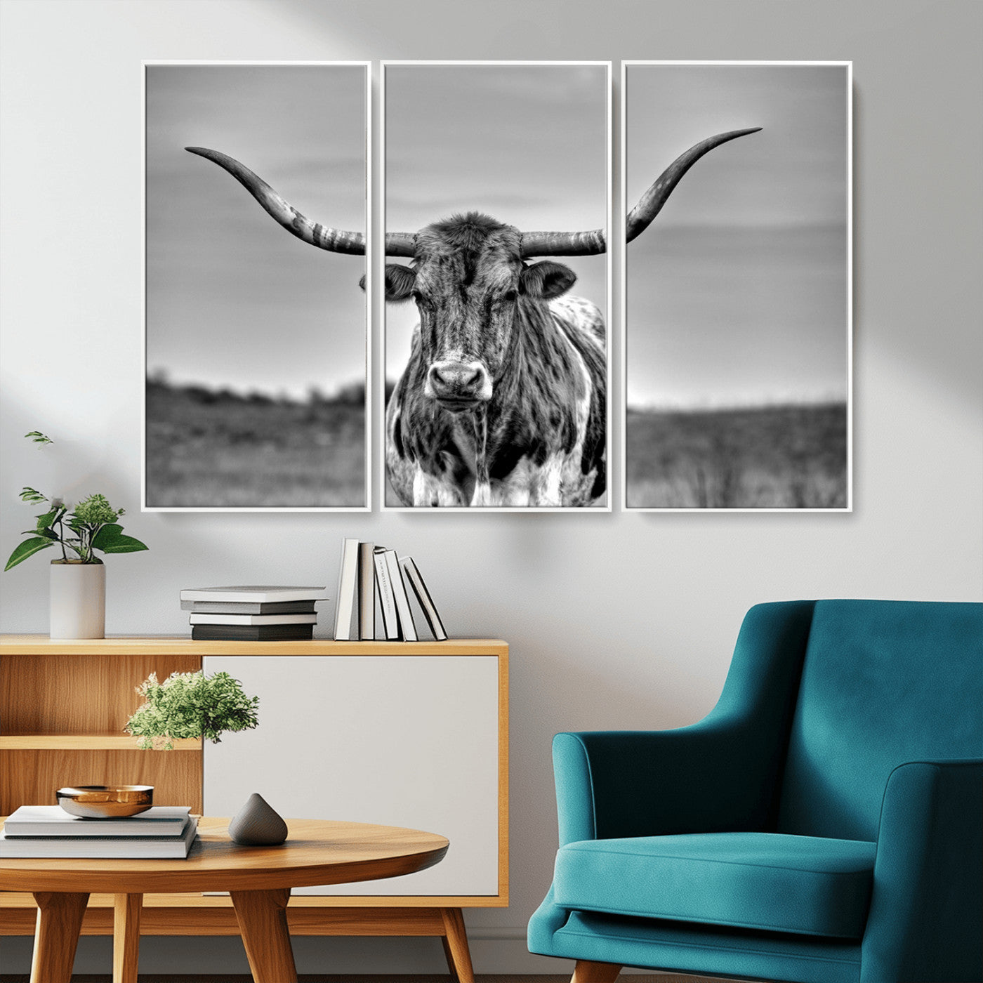 MGV-FC-48X32-3P - Texas Longhorn Cpw Wall Art, Texas Longhorn Canvas, Cattle Canvas Print