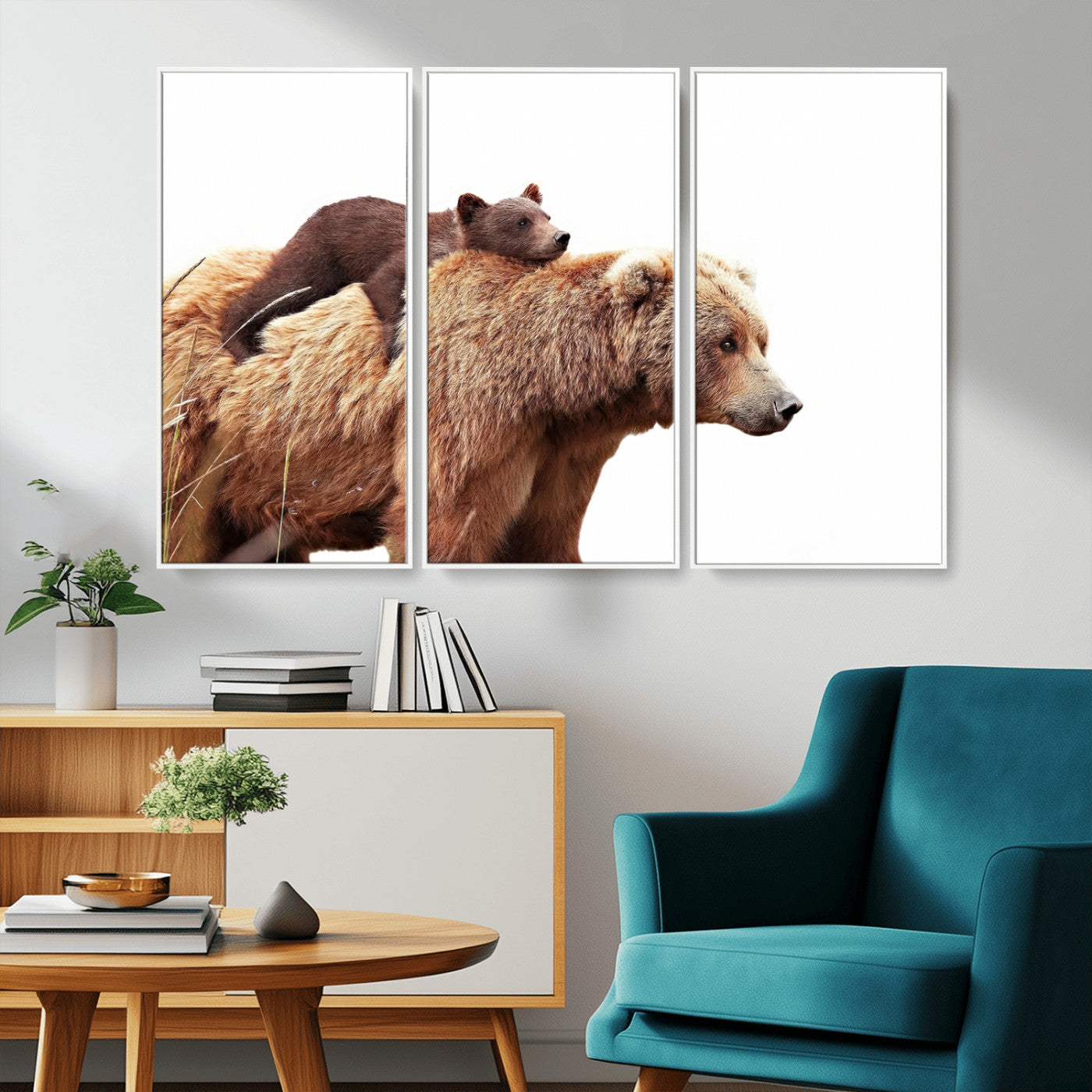 MGV-FC-48X32-3P - Mother and Baby Bear Canvas Wall Art - Adorable Wildlife Animal Print, Cozy Rustic Decor for Living Room,