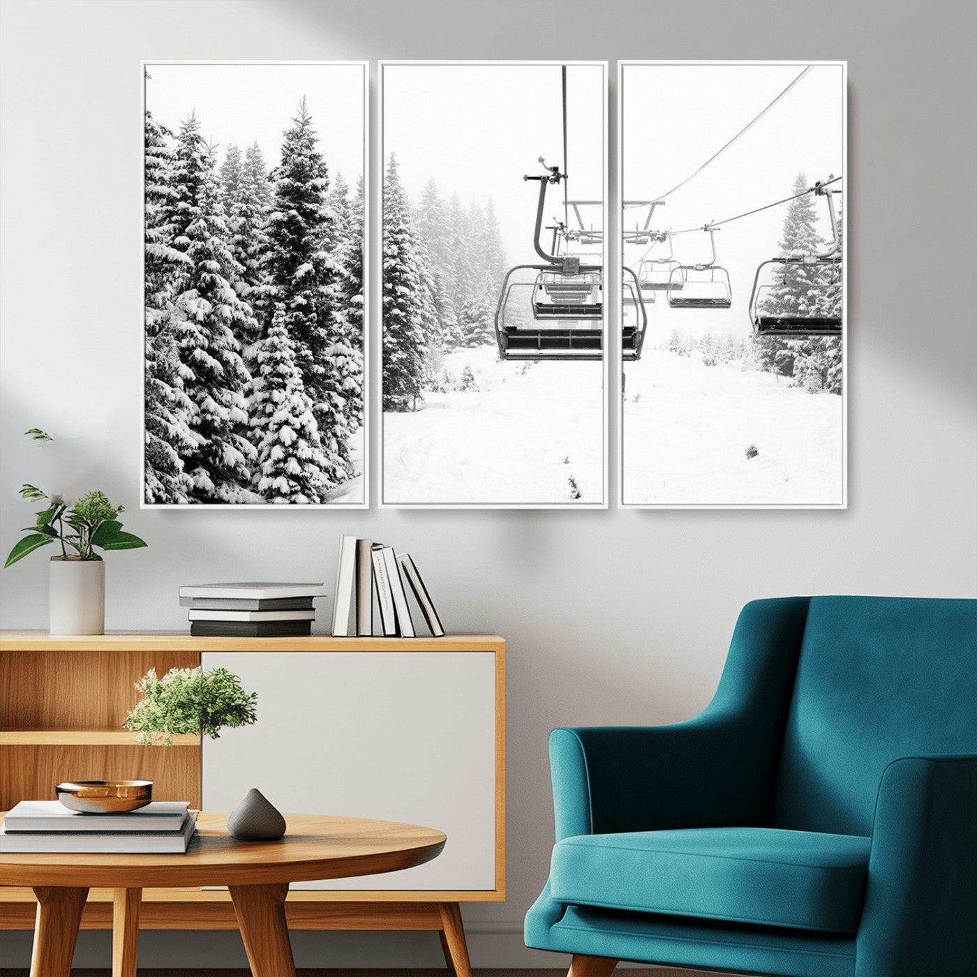MGV-FC-48X32-3P - Ski Wall Art - Ski Lift Wall Art Canvas Print Snow Covered Spruce Trees Winter Wall Art Ski Skier Gift Ski Resort Canvas Wall Art