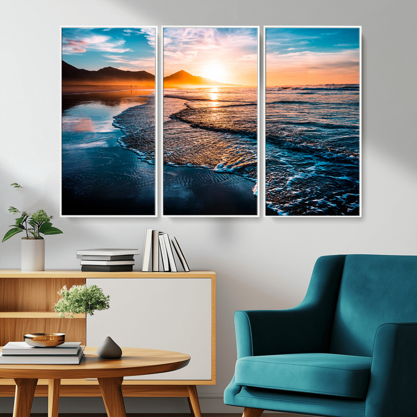 MGV-FC-48X32-3P - Beach Ocean Sunset on the Sea Wall Art Canvas, Beach Ocean Sunset Canvas Print