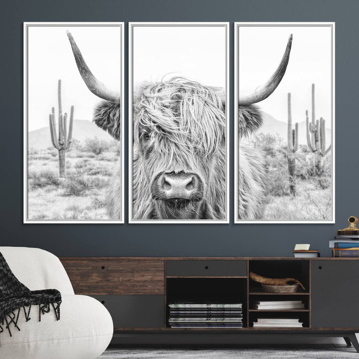 Enhance your kitchen with the Rustic Charm Cow Longhorn Bighorn Wall Art Canvas Print.