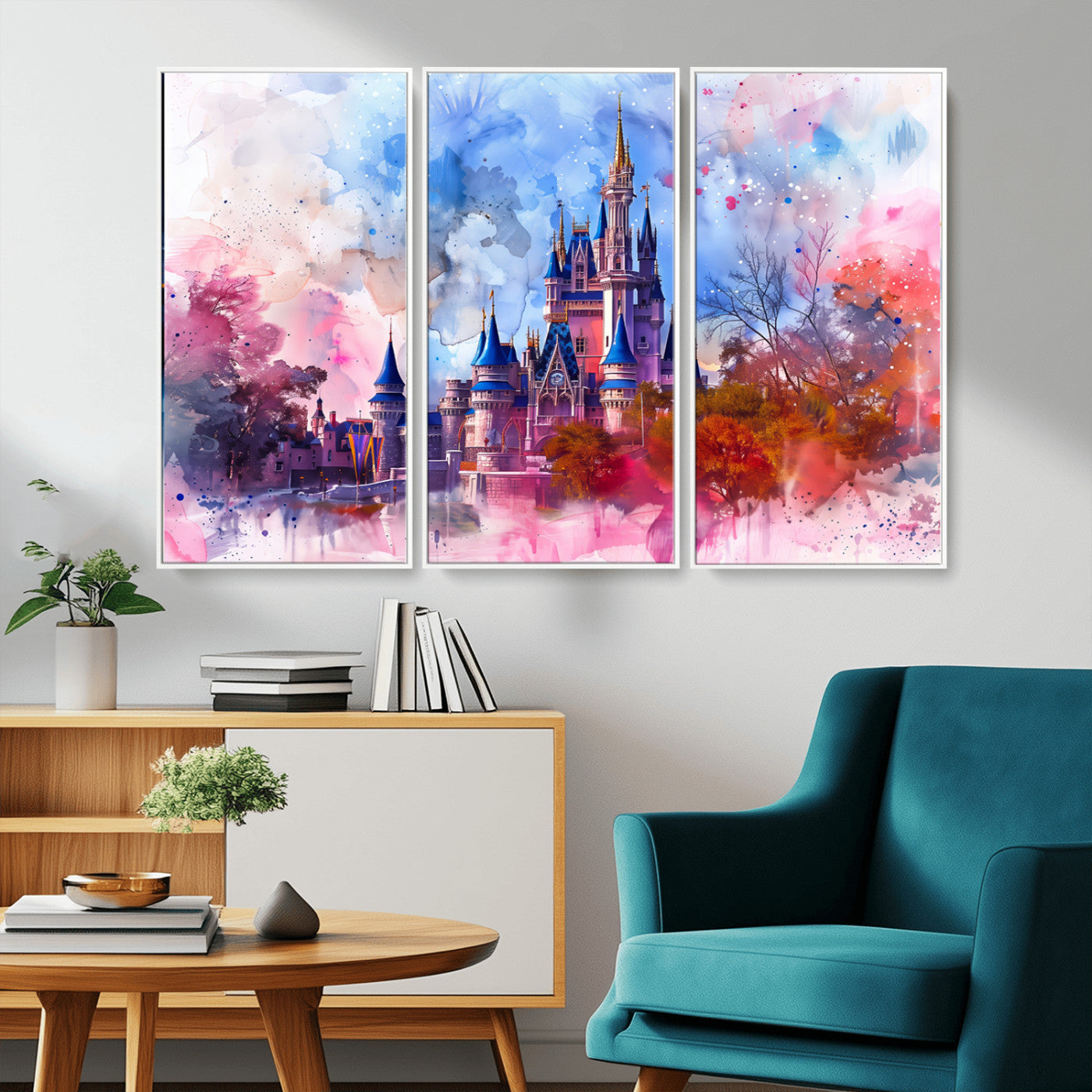 MGV-FC-48X32-3P - Disney Wall Art: Dreamy Watercolor Cinderella Castle Canvas Print